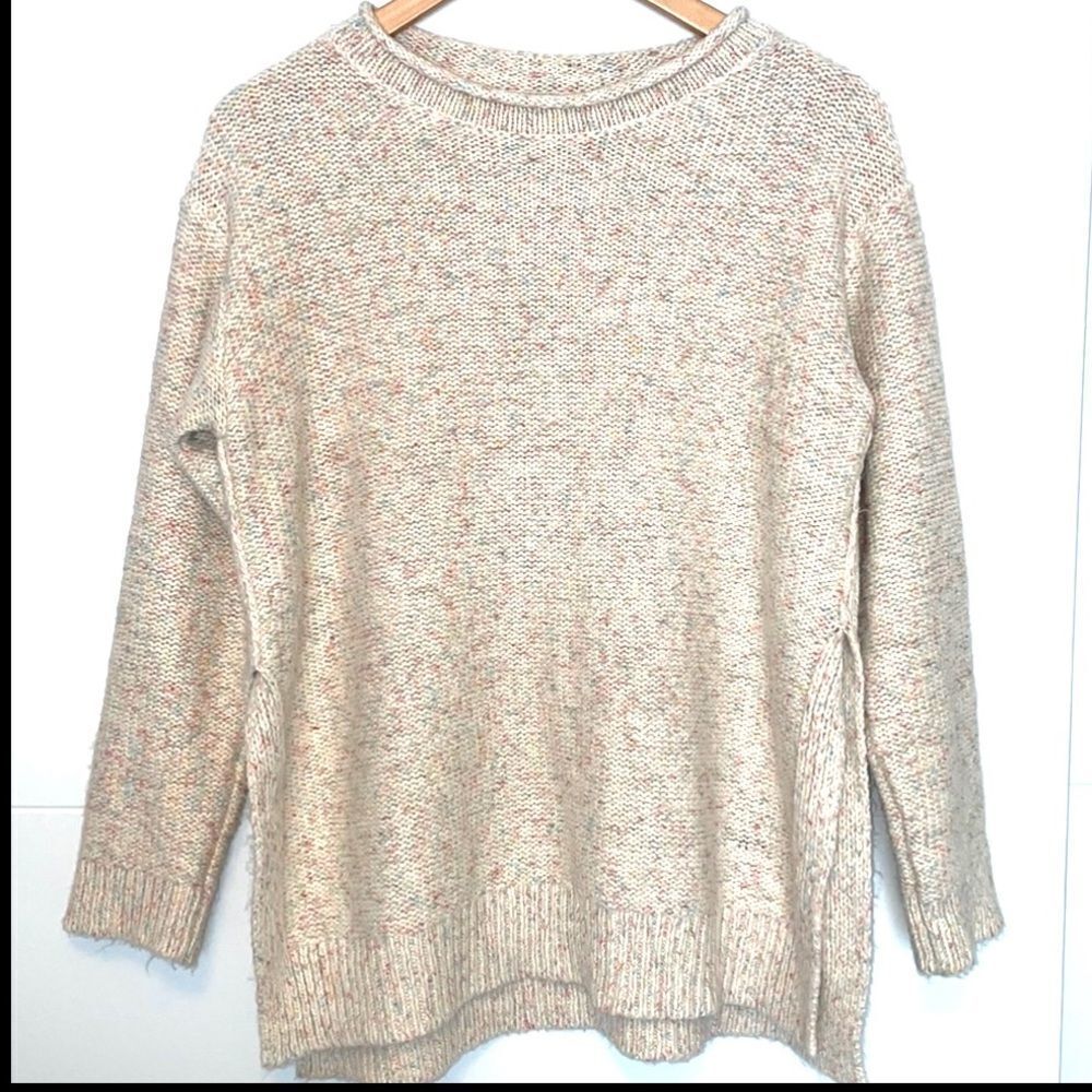 𝅺Lou & Grey Crewneck Knit Sweater Cream with Rainbow Size Small